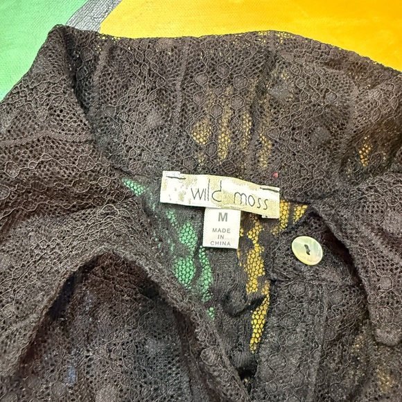 Black Lace Button-Up Women's Sheer Shirt - Picture 3 of 8